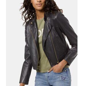 Michael Kors Women's 100% Lambskin Leather Moto Jacket XS Black Gold Biker NWT